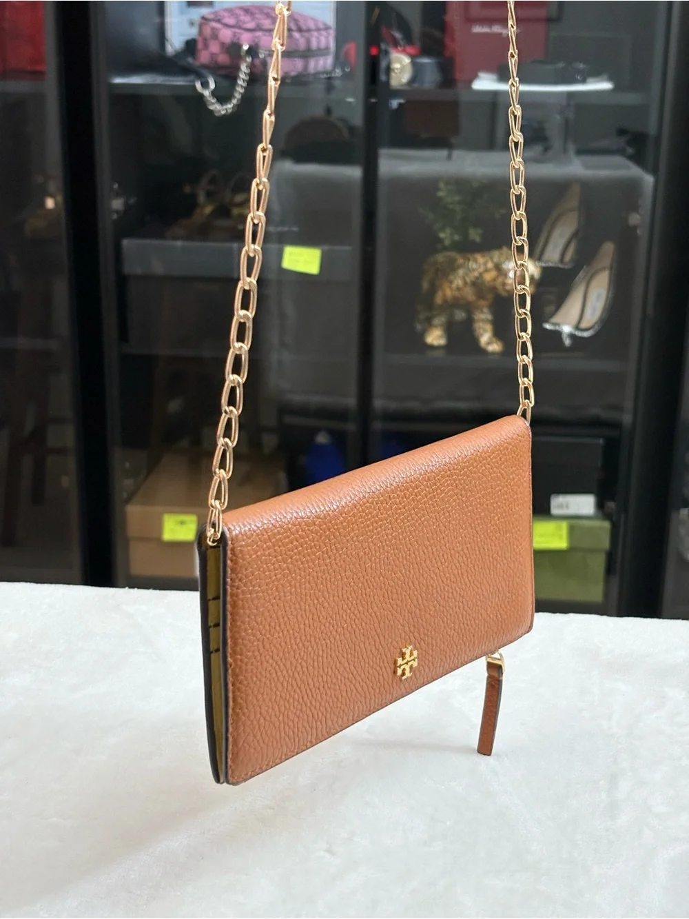 Tory Burch Long Camel Brown Women’s Pebble Leather Wallet